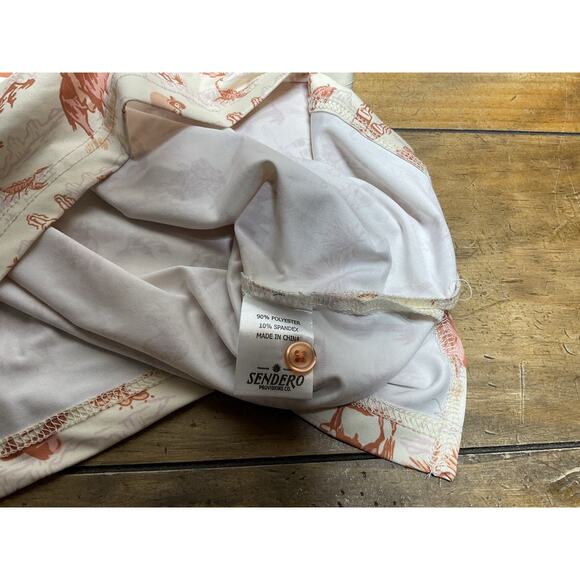 Sendero Provisions Co Polo Shirt Burnt Orange Desert Skull Horse Cactus Large - Picture 11 of 12